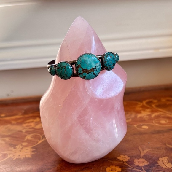 Vintage Jay King DTR Turquoise Stone Sterling Silver Desert Rose Cuff Bracelet - Picture 2 of 16